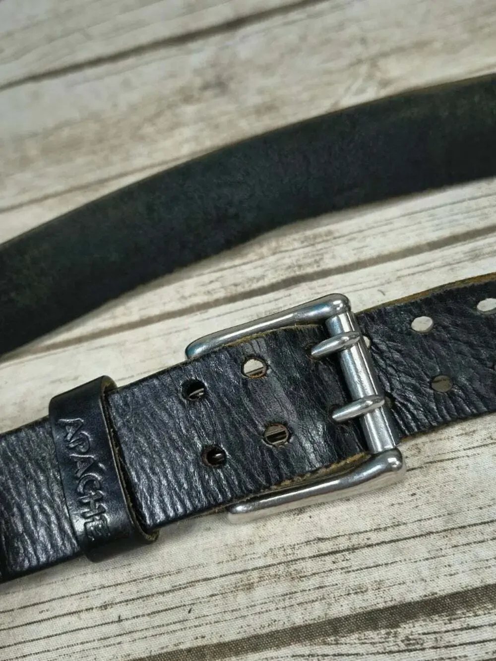 Apache Men's Vintage Black Leather Double Prong Belt Size 36